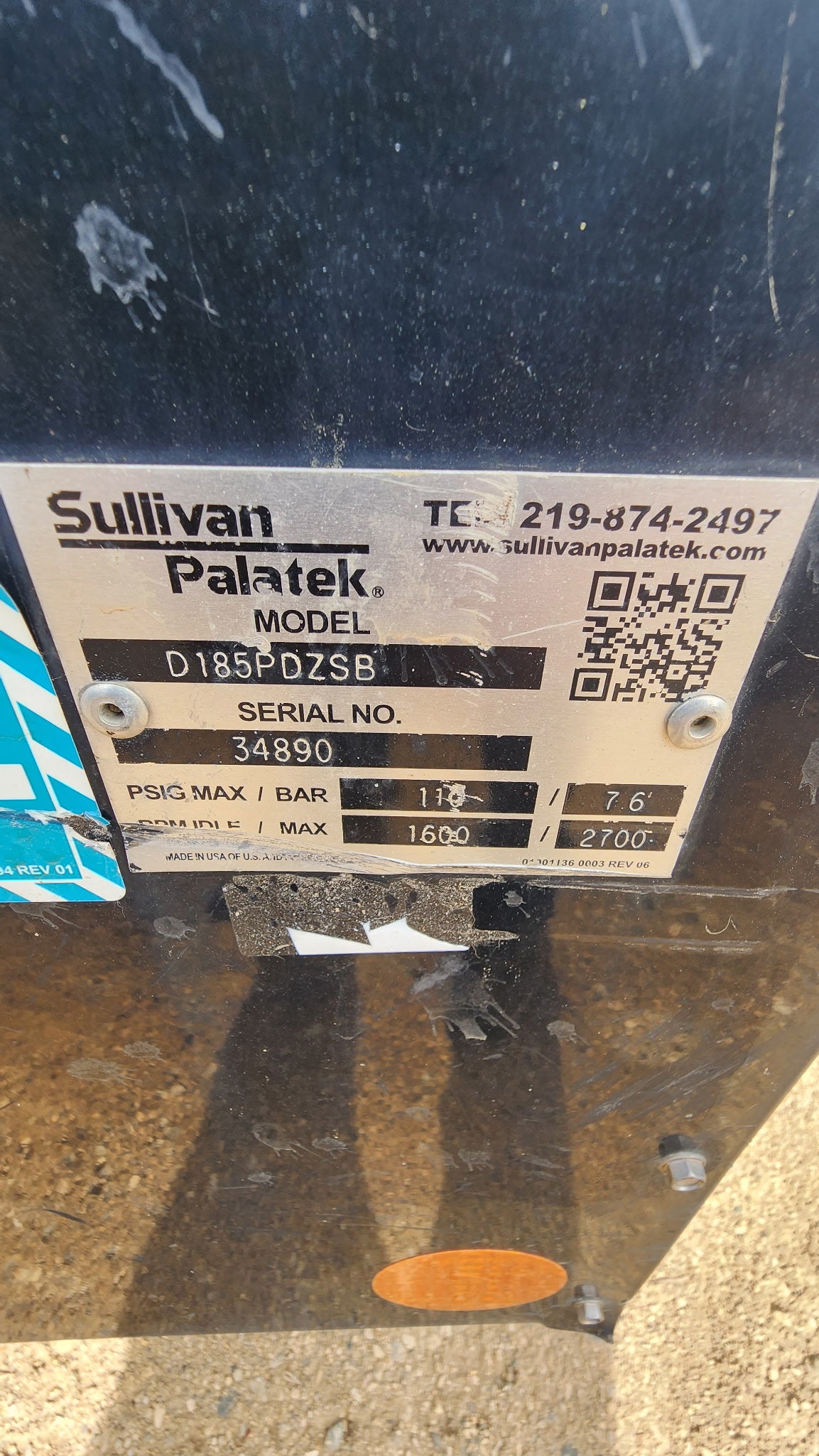 Sullivan 185 CFM Air Compressor- used