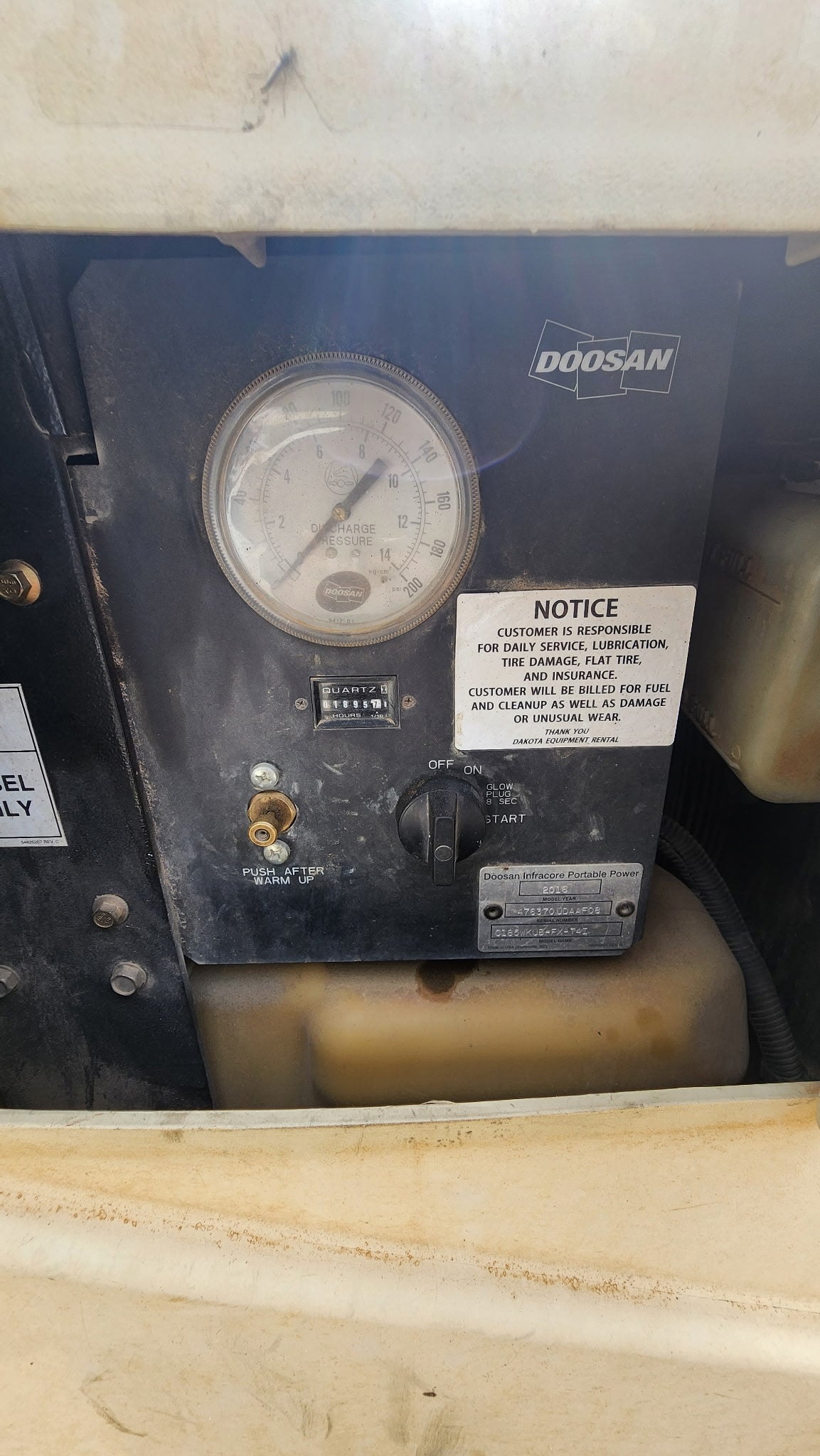 Doosan 185 CFM Air Compressor- used