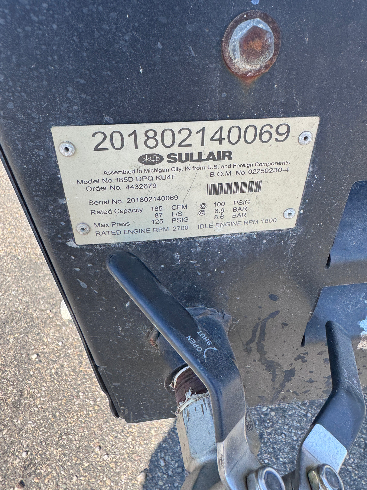 Sullair 185 CFM Air Compressor - Used 2018