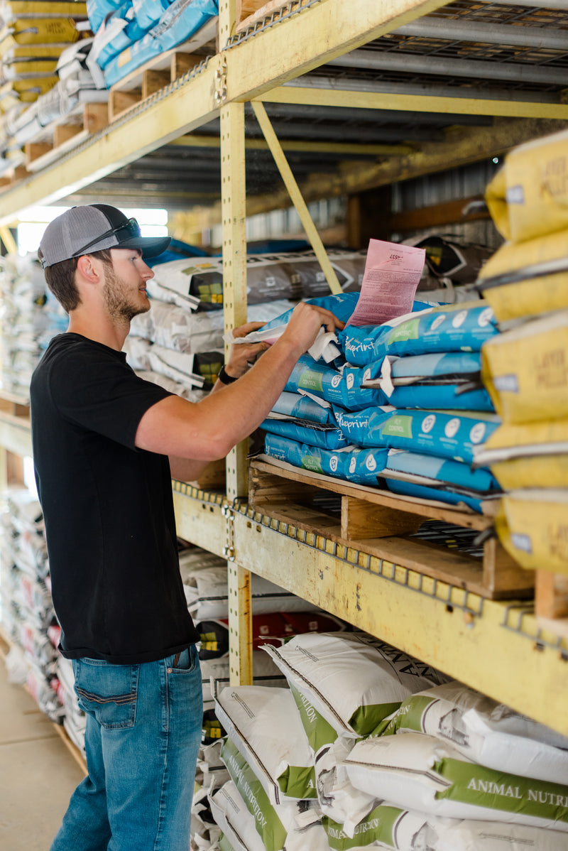 organizing feed on shelf