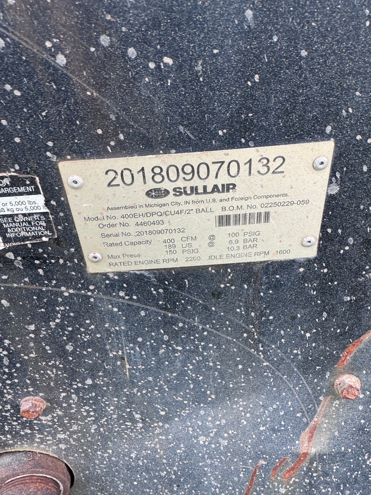 Sullair 400 CFM Air Compressor - Used 2018