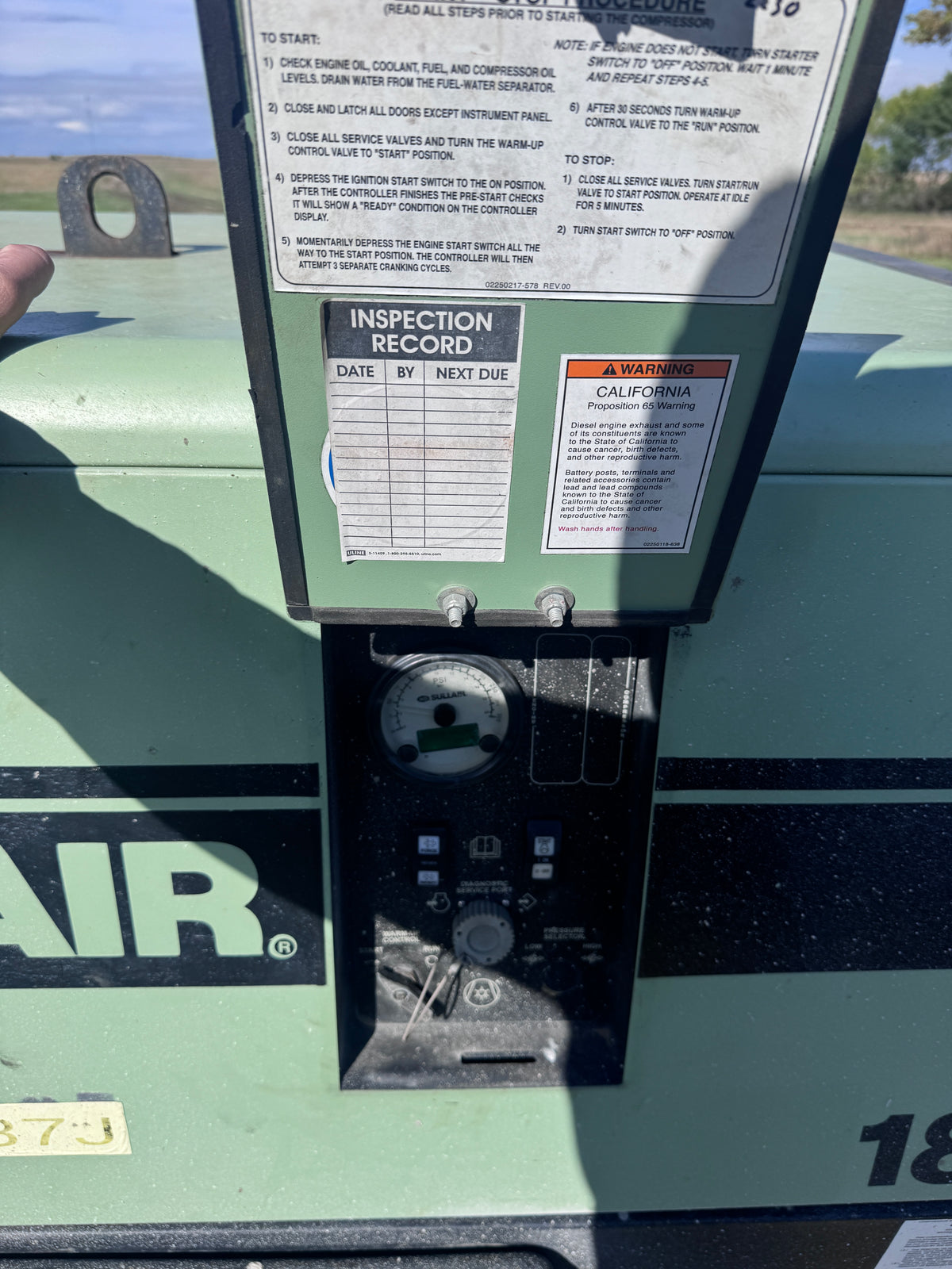 Sullair 185 CFM Air Compressor - Used 2018