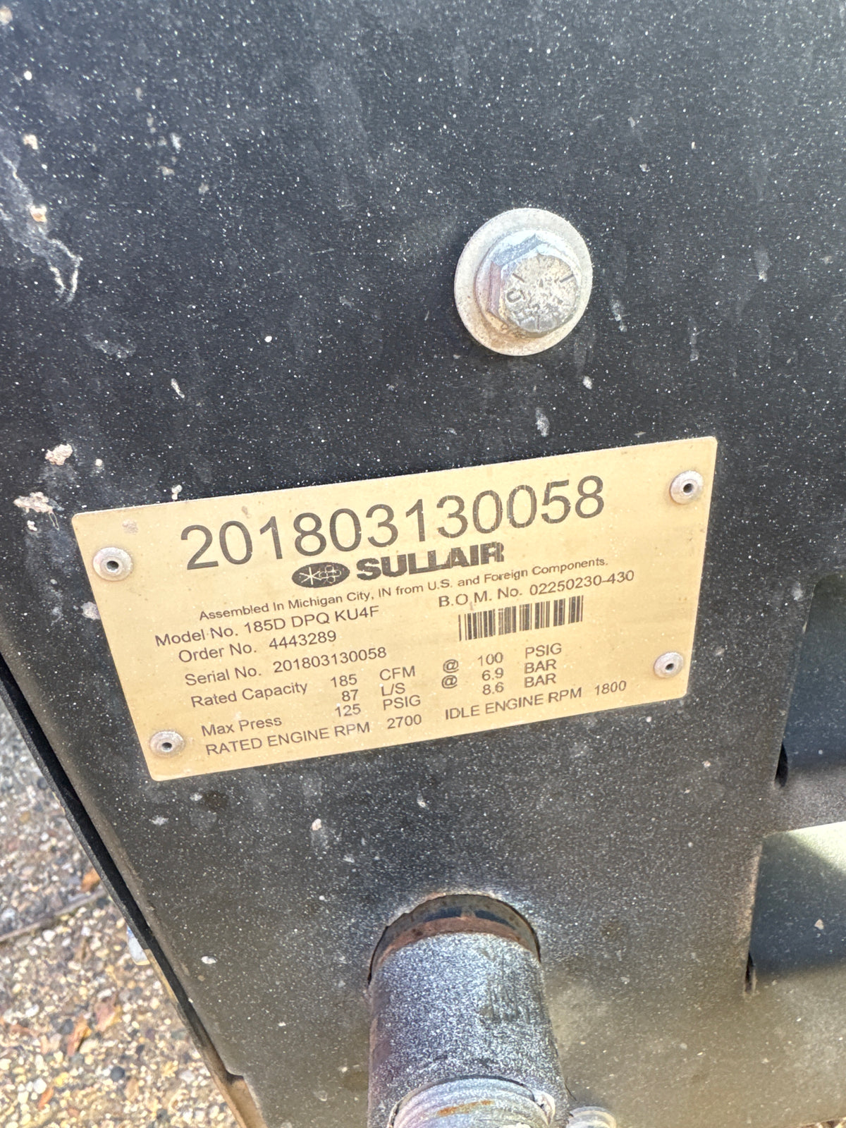 Sullair 185 CFM Air Compressor - Used 2018 w/ reel