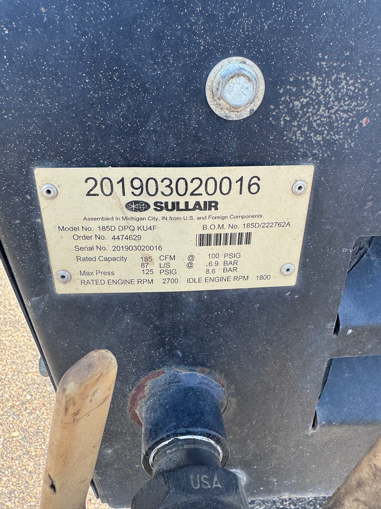 Sullair 185 CFM Air Compressor - Used 2019