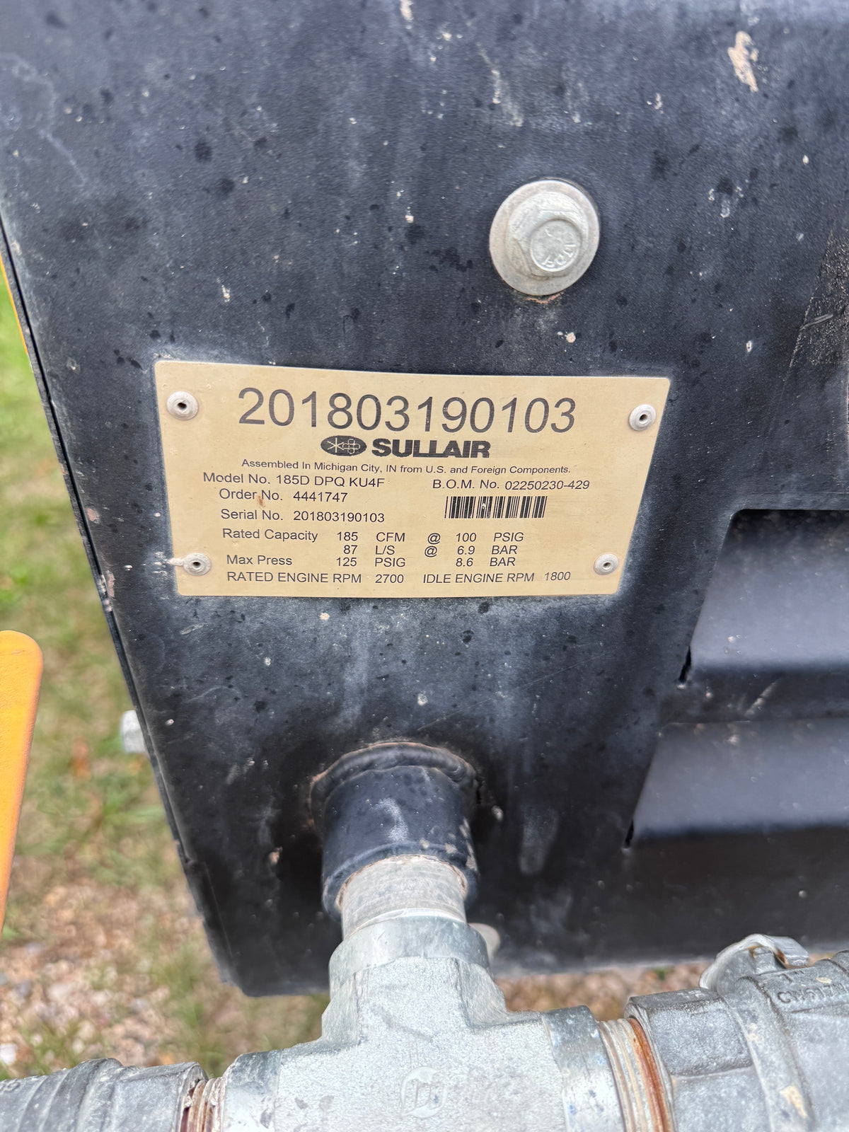 Sullair 185 CFM Air Compressor - Used 2018